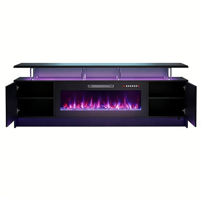 80" Black Wood Entertainment Center With Fireplace