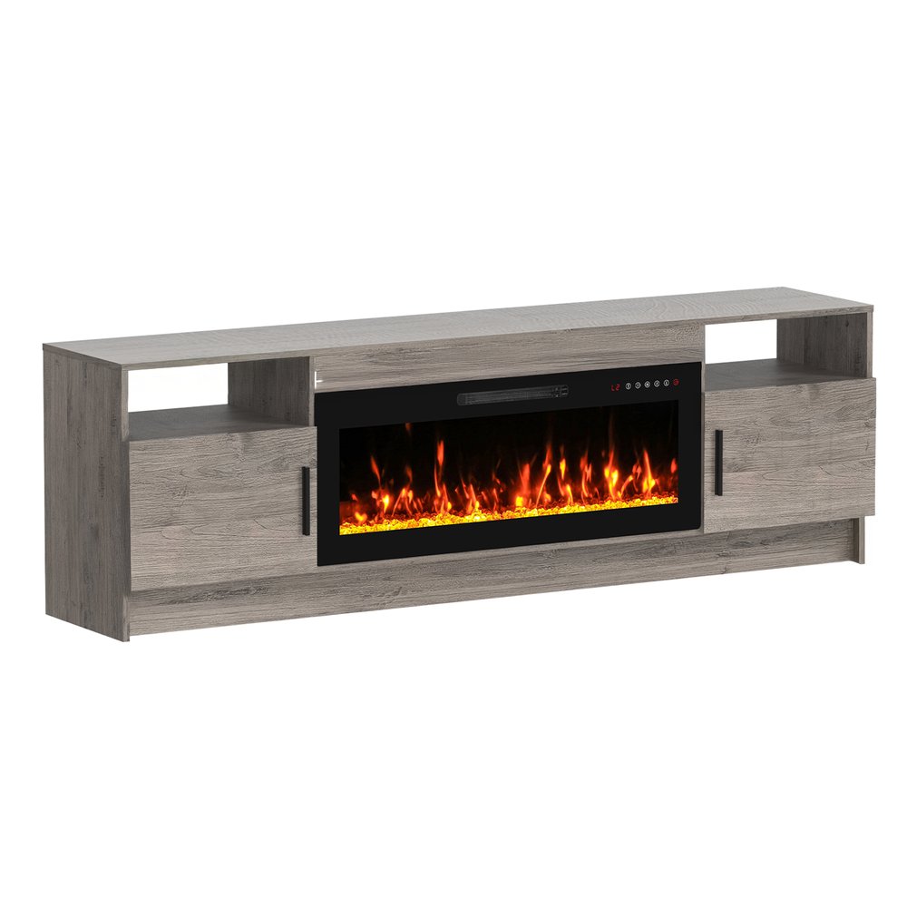 70" Gray Wood TV Stand With Fireplace — view 1