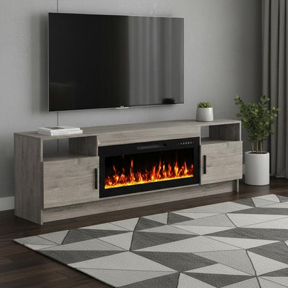 70" Gray Wood TV Stand With Fireplace