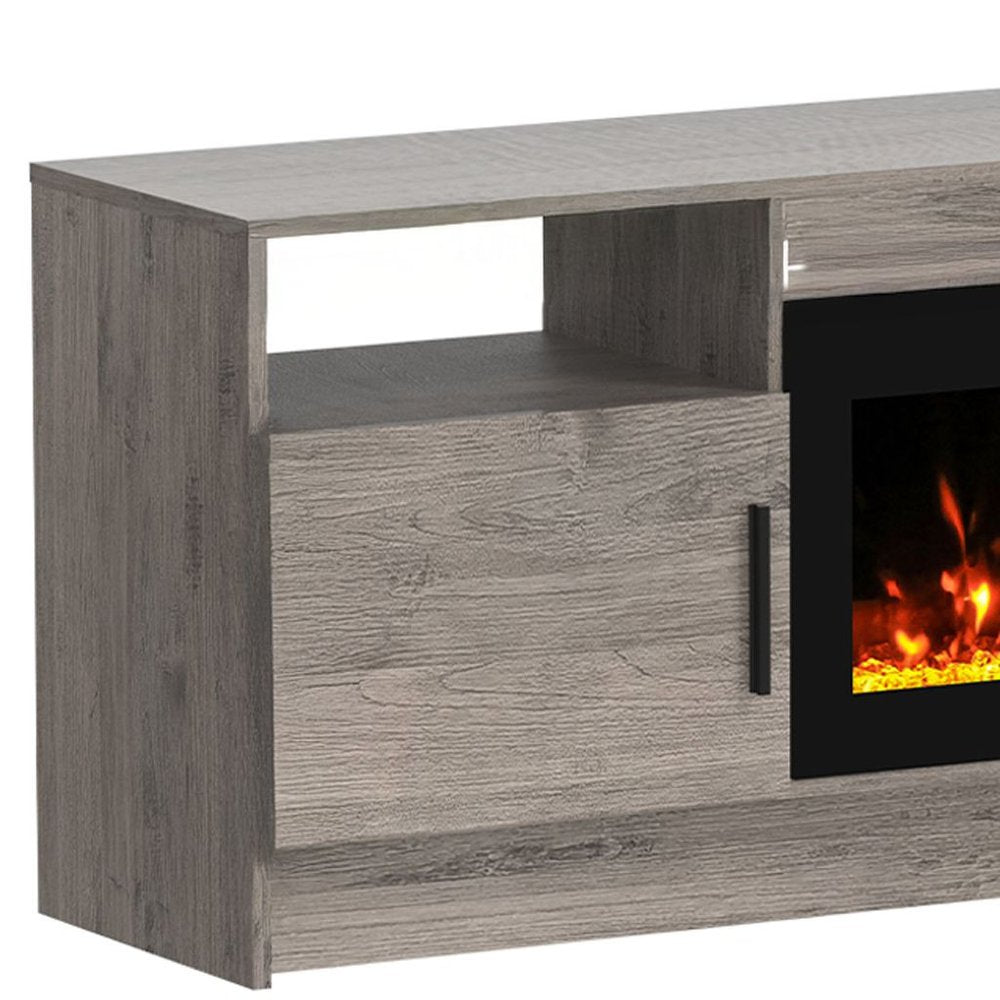 70" Gray Wood TV Stand With Fireplace