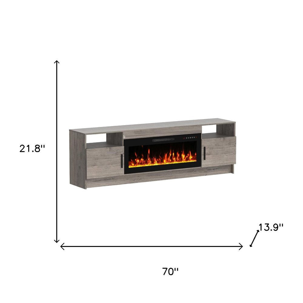 70" Gray Wood TV Stand With Fireplace