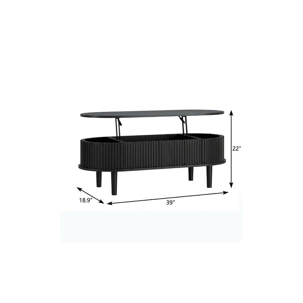 39" Black Wood Oval Lift Top Coffee Table — view 10