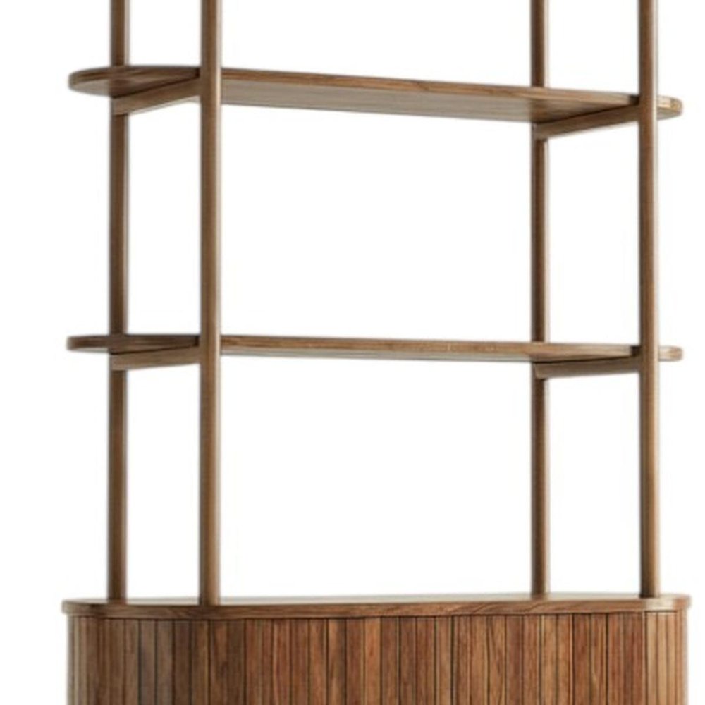 71" Brown Steel and Wood Four Tier Etagere Bookcase with Two Doors HomeRoots