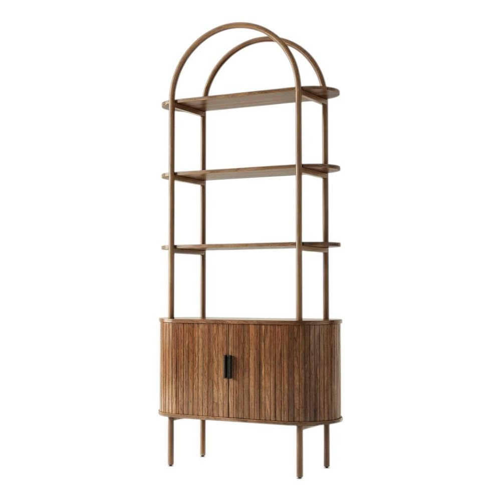 71" Brown Steel and Wood Four Tier Etagere Bookcase with Two Doors HomeRoots