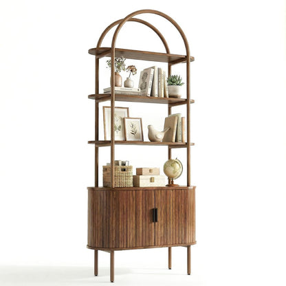 71" Brown Steel and Wood Four Tier Etagere Bookcase with Two Doors HomeRoots