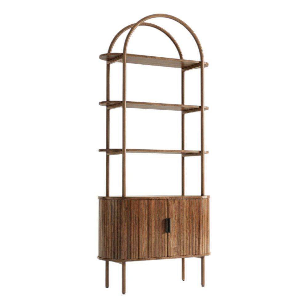 71" Brown Steel and Wood Four Tier Etagere Bookcase with Two Doors HomeRoots