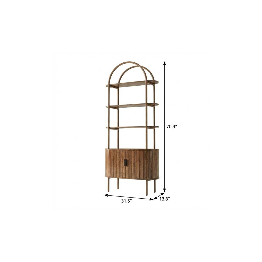 71" Brown Steel and Wood Four Tier Etagere Bookcase with Two Doors HomeRoots