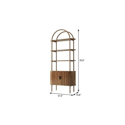 71" Brown Steel and Wood Four Tier Etagere Bookcase with Two Doors HomeRoots