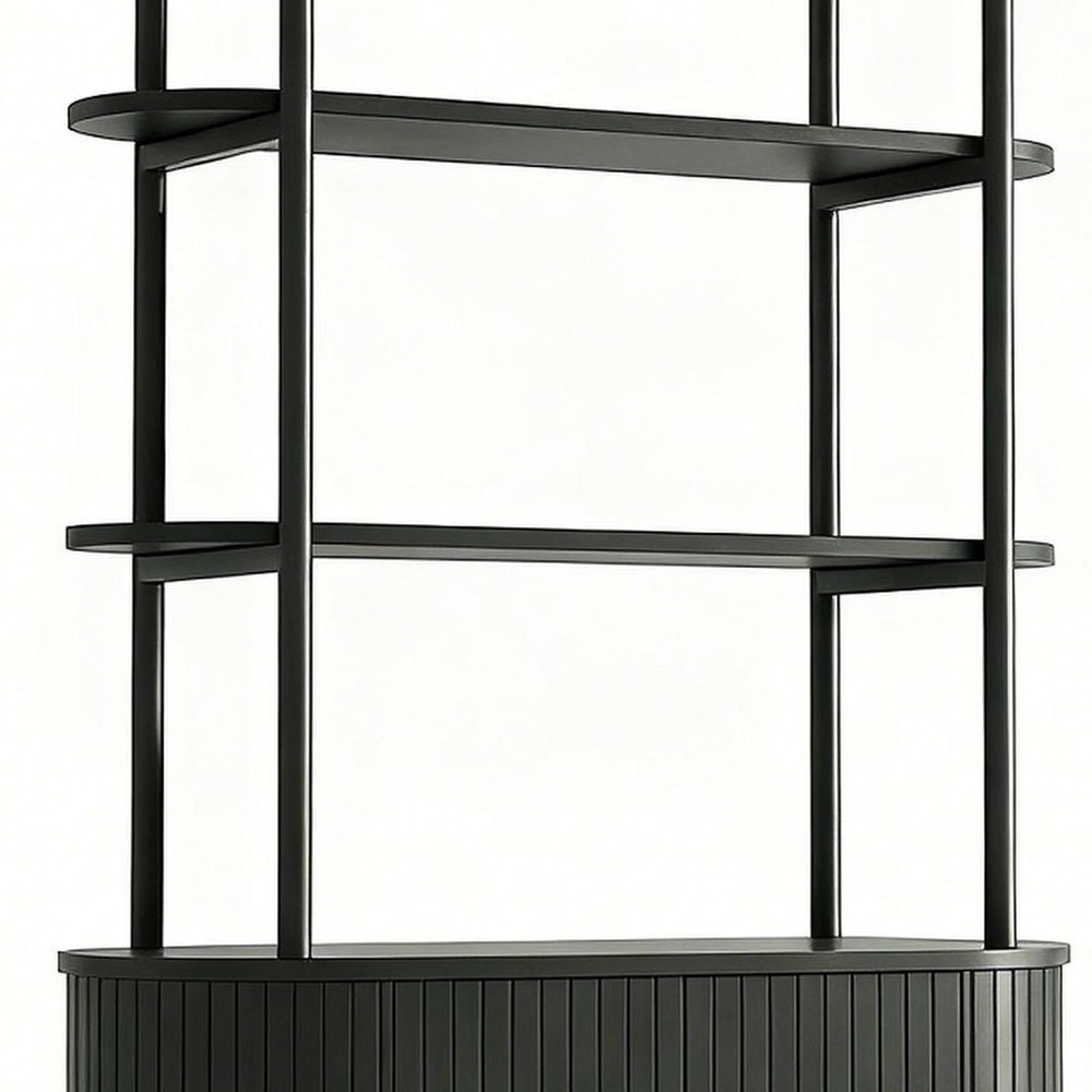 71" Black Wood Four Tier Arched Etagere Bookcase with Two Doors — view 5