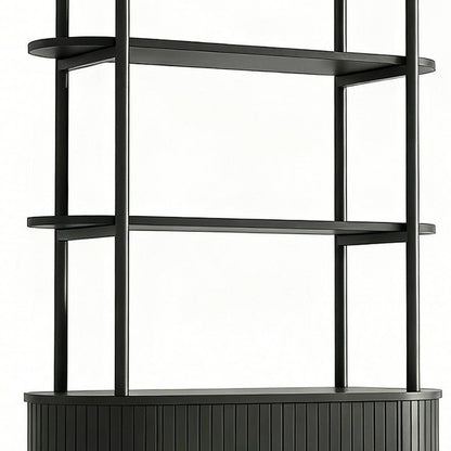 71" Black Wood Four Tier Arched Etagere Bookcase with Two Doors HomeRoots
