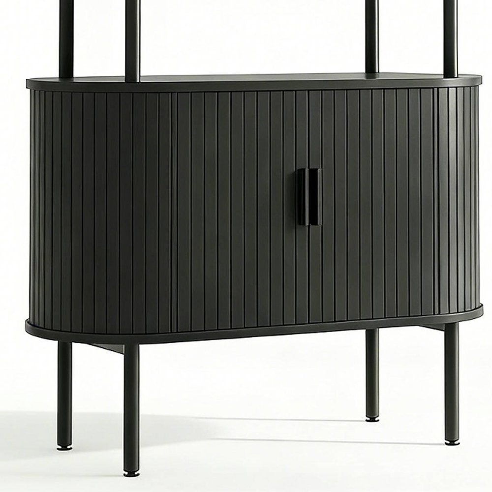 71" Black Wood Four Tier Arched Etagere Bookcase with Two Doors HomeRoots