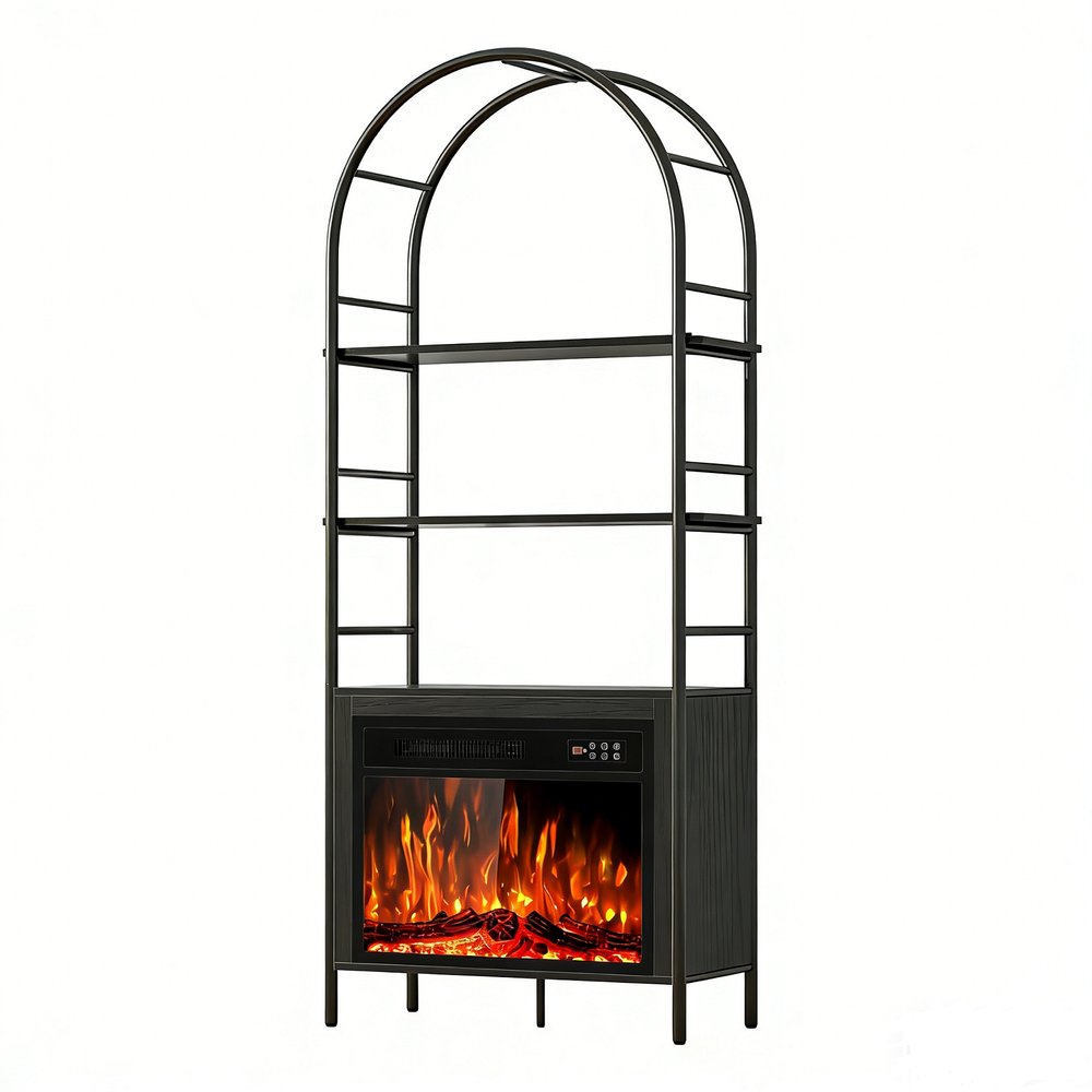 72" Black Metal And Wood Adjustable Three Tier Etagere Bookcase HomeRoots