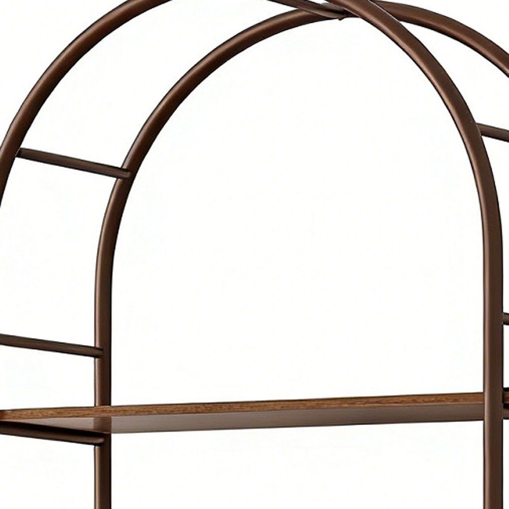72" Brown Metal And Wood Adjustable Three Tier Etagere Bookcase — view 3