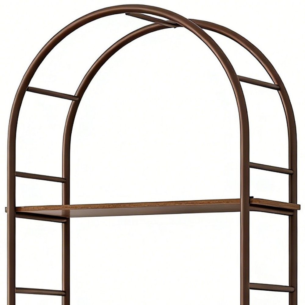 72" Brown Metal And Wood Adjustable Three Tier Etagere Bookcase — view 4