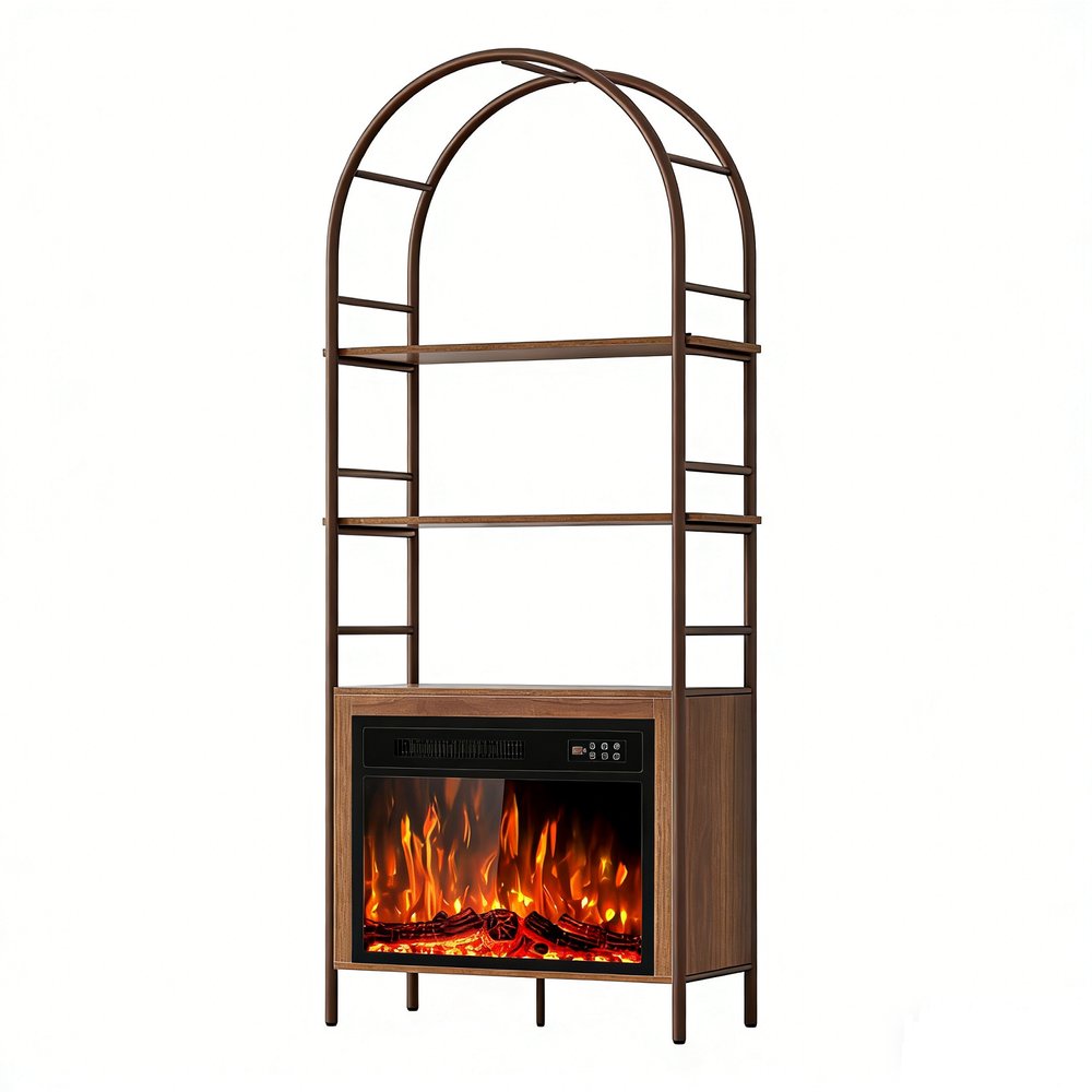 72" Brown Metal And Wood Adjustable Three Tier Etagere Bookcase HomeRoots