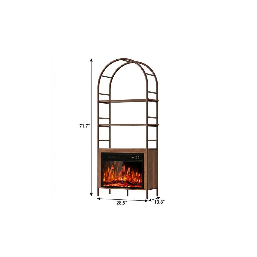 72" Brown Metal And Wood Adjustable Three Tier Etagere Bookcase — view 5