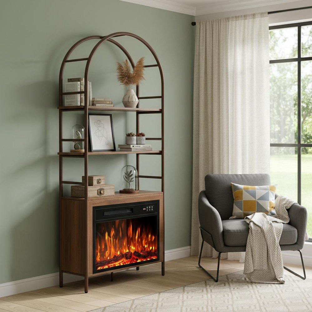 72" Brown Metal And Wood Adjustable Three Tier Etagere Bookcase HomeRoots