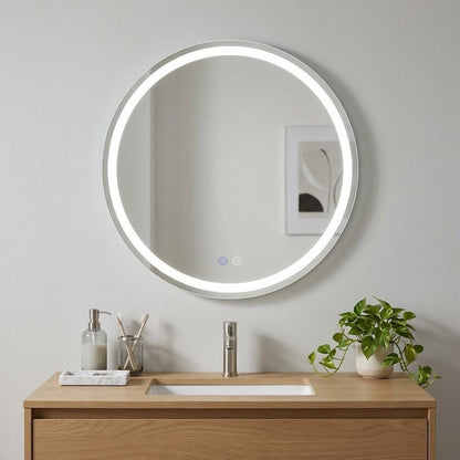 35" Round Lighted Frameless Anti Fog Bathroom Vanity Mirror