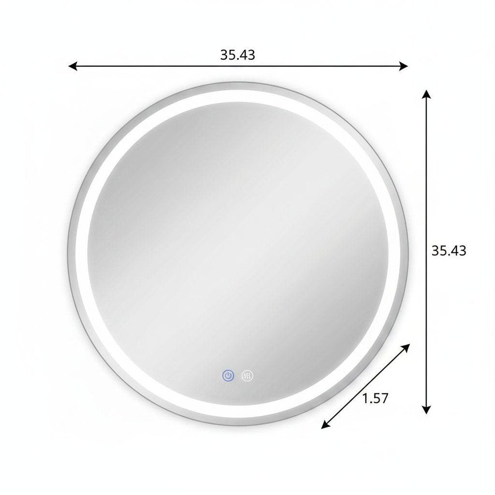 35" Round Lighted Frameless Anti Fog Bathroom Vanity Mirror — view 5