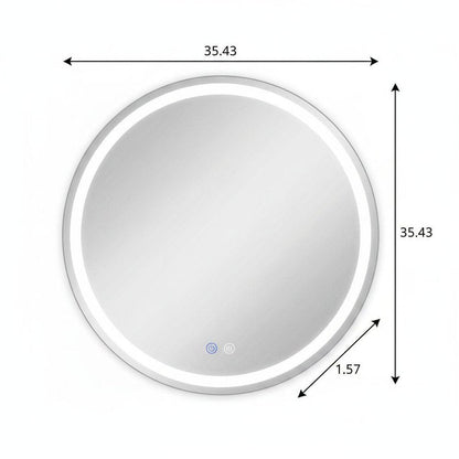 35" Round Lighted Frameless Anti Fog Bathroom Vanity Mirror
