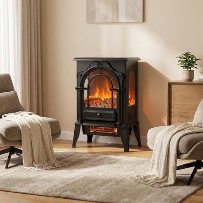 15" Black Ornate Carved Scrollwork Glass And Metal With Storage Electric Fireplace With Mantle HomeRoots