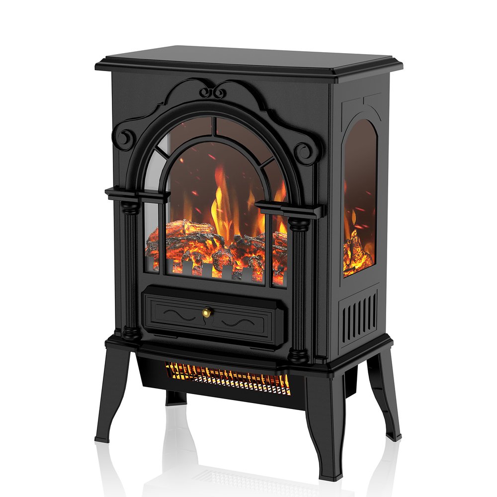15" Black Ornate Carved Scrollwork Glass And Metal With Storage Electric Fireplace With Mantle HomeRoots
