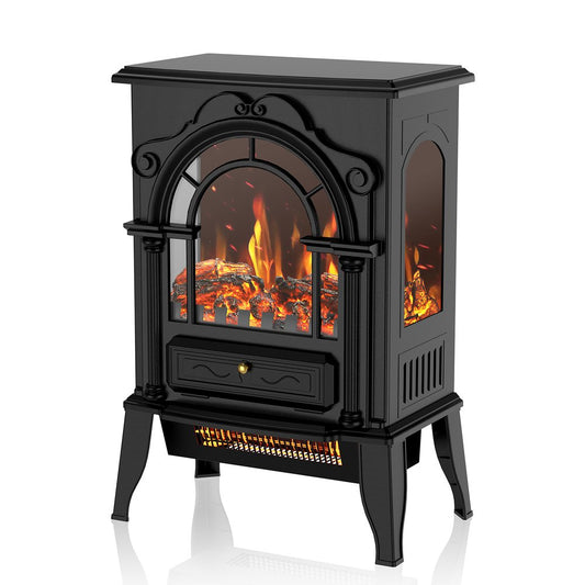 15" Black Ornate Carved Scrollwork Glass And Metal With Storage Electric Fireplace With Mantle HomeRoots