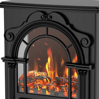 15" Black Ornate Carved Scrollwork Glass And Metal With Storage Electric Fireplace With Mantle HomeRoots
