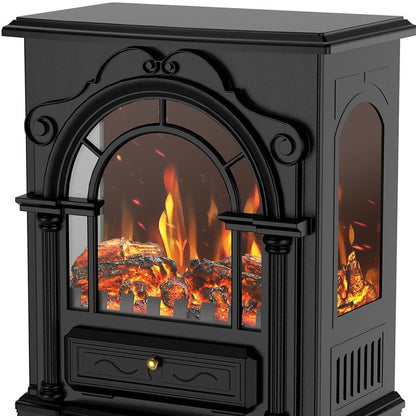 15" Black Ornate Carved Scrollwork Glass And Metal With Storage Electric Fireplace With Mantle HomeRoots