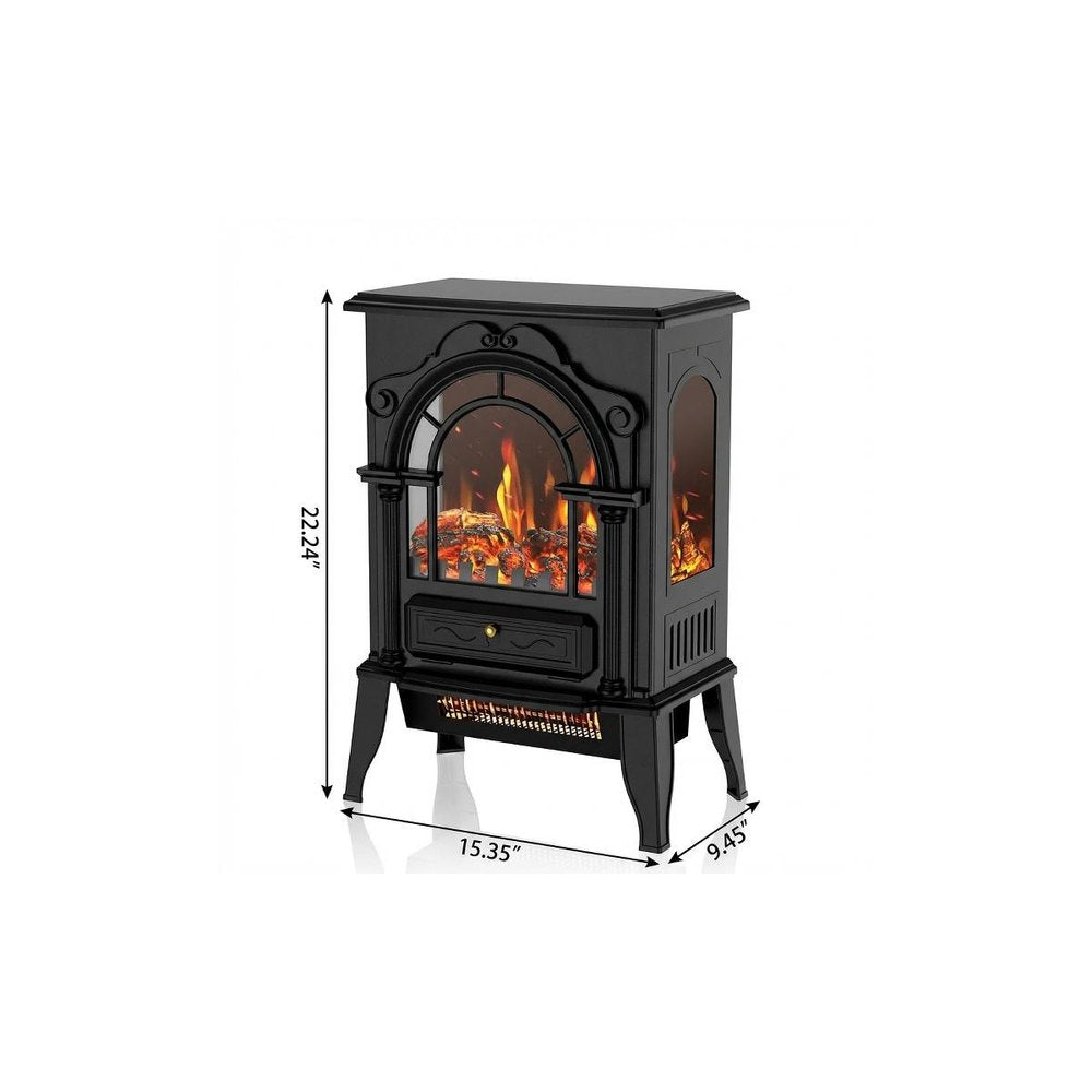 15" Black Ornate Carved Scrollwork Glass And Metal With Storage Electric Fireplace With Mantle — view 4