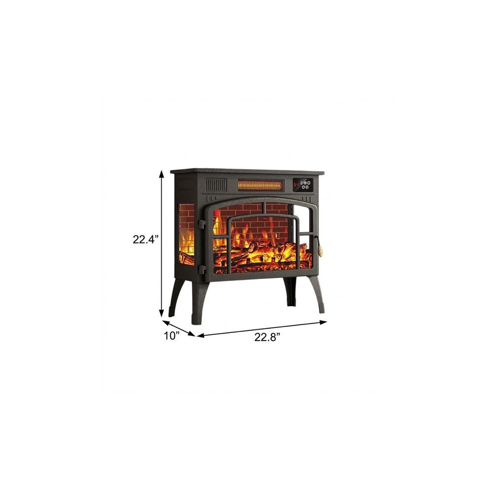 23" Black Steel Electric Fireplace With Mantle HomeRoots