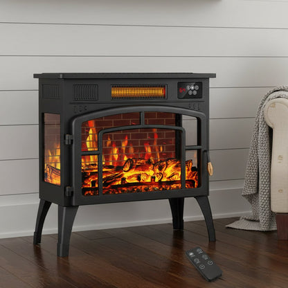 23" Black Steel Electric Fireplace With Mantle HomeRoots