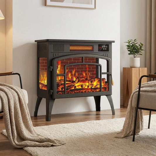 23" Black Steel Electric Fireplace With Mantle HomeRoots