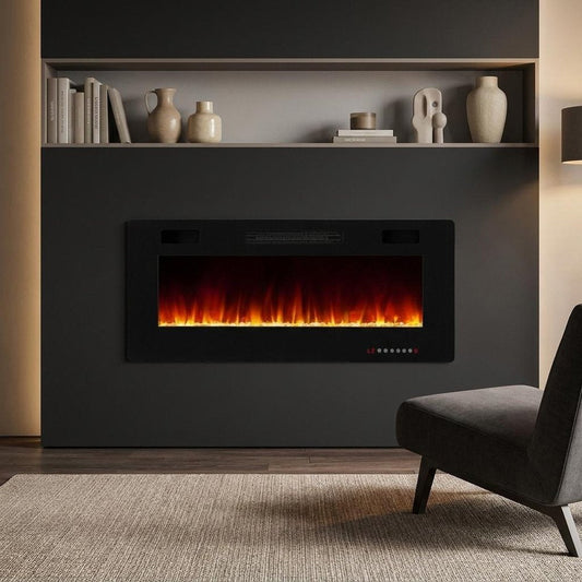 36" Black Metal Electric Fireplace HomeRoots