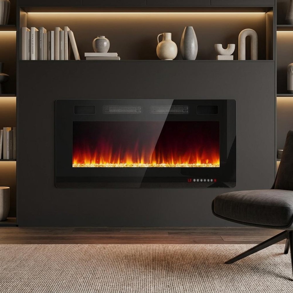 42" Black Metal Electric Fireplace — view 3