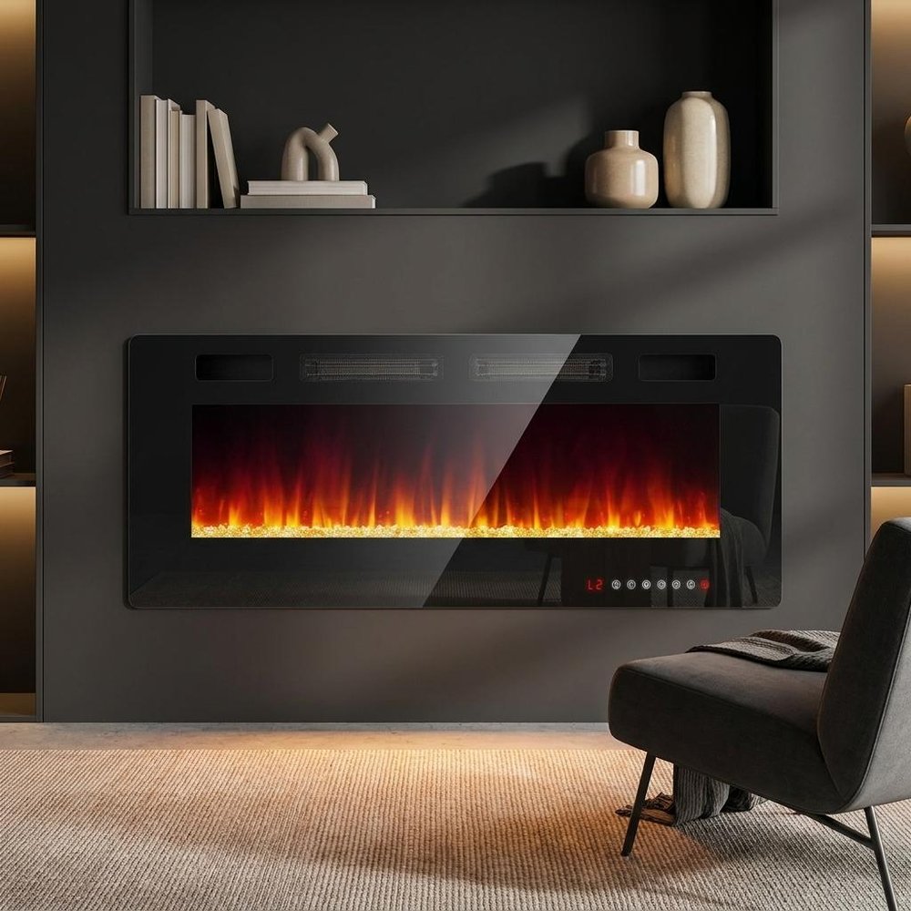 50" Black Metal Electric Fireplace — view 1