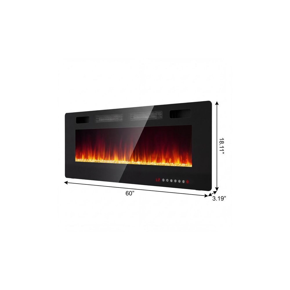 60" Black Metal Electric Fireplace — view 3