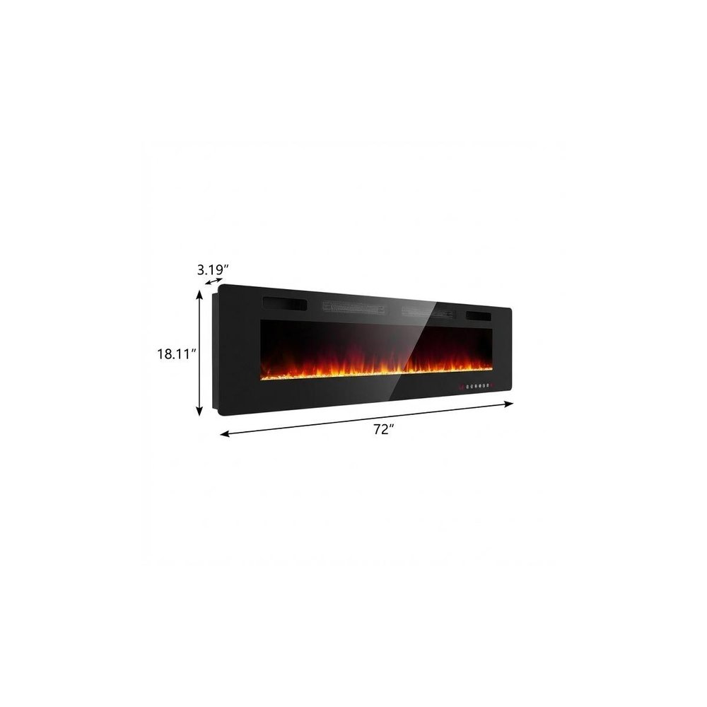 72" Black Metal Electric Fireplace — view 3