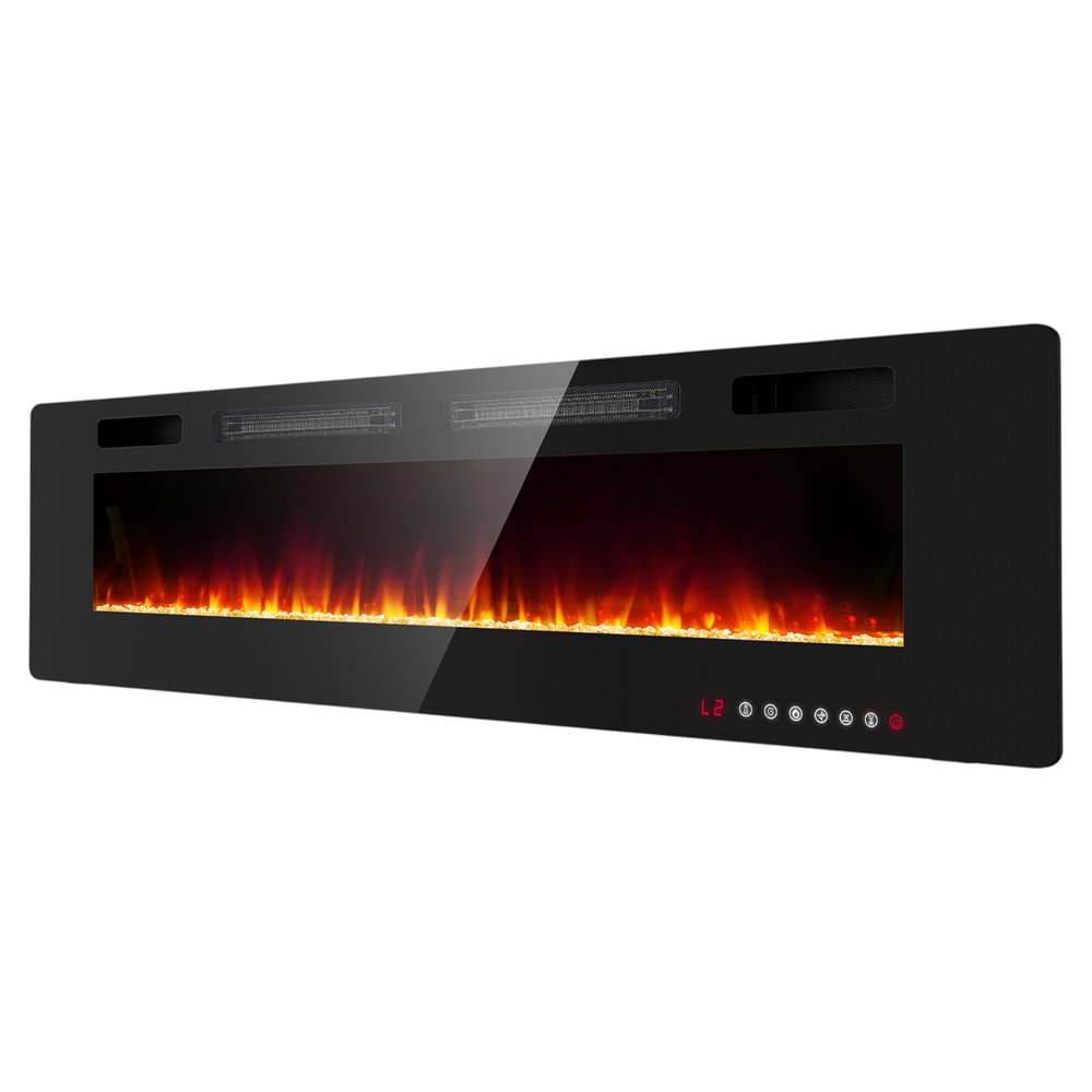72" Black Metal Electric Fireplace — view 2