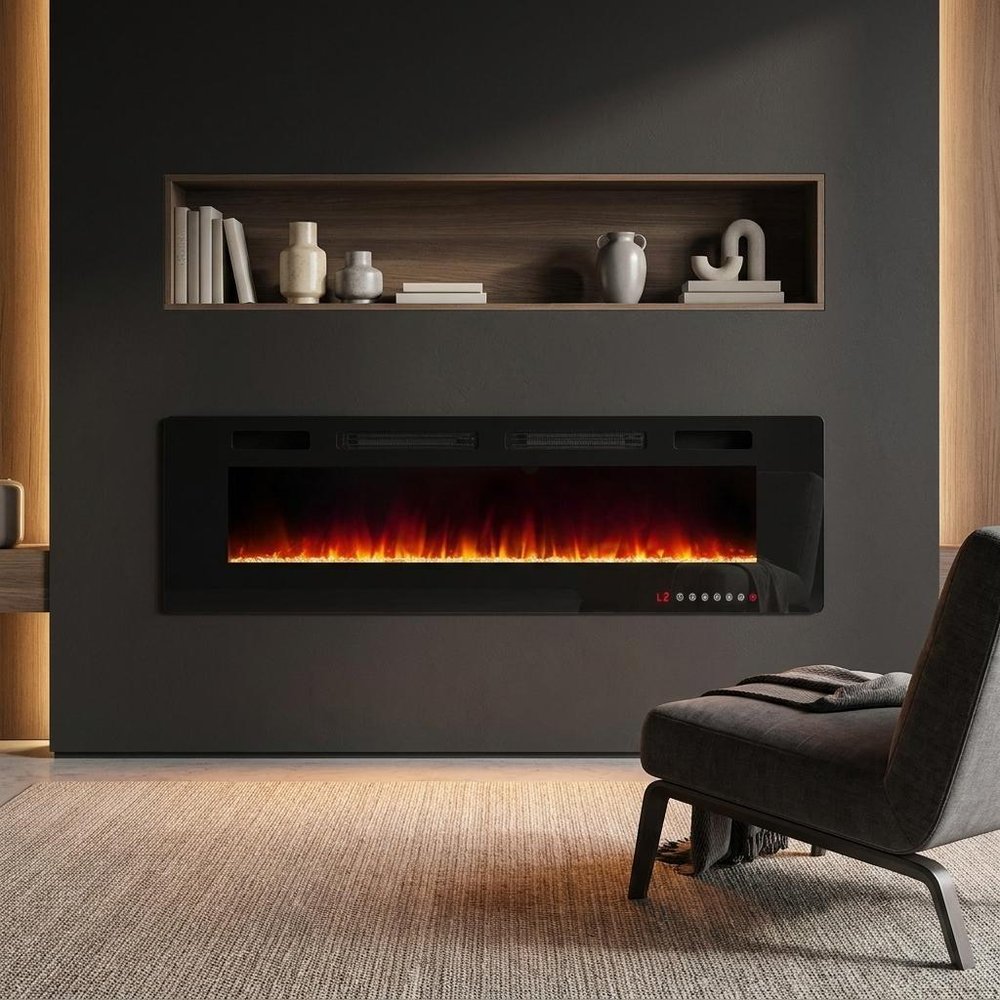 72" Black Metal Electric Fireplace HomeRoots