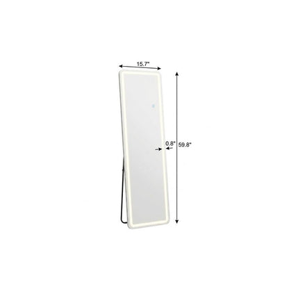 60" Silver Lighted Freestanding And Wall Mounted Framed Full Length Mirror