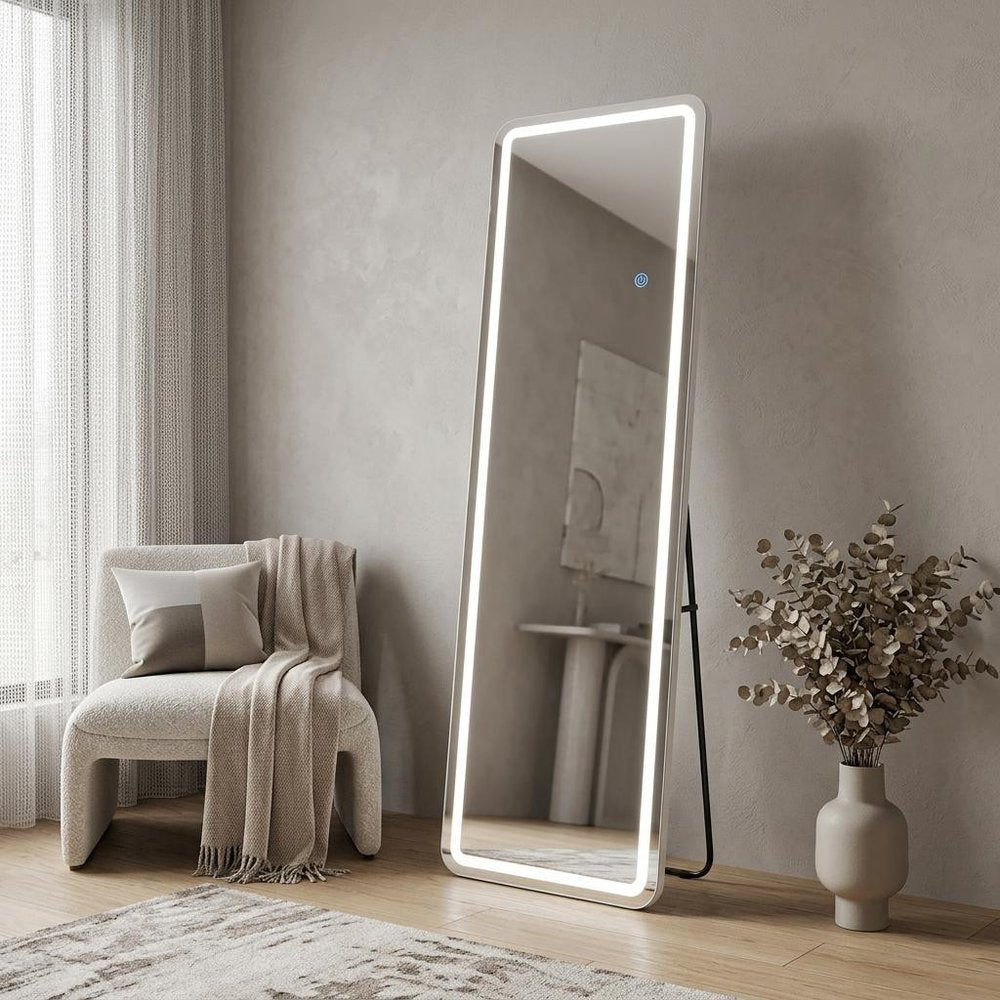 60" Silver Lighted Freestanding And Wall Mounted Framed Full Length Mirror — view 2