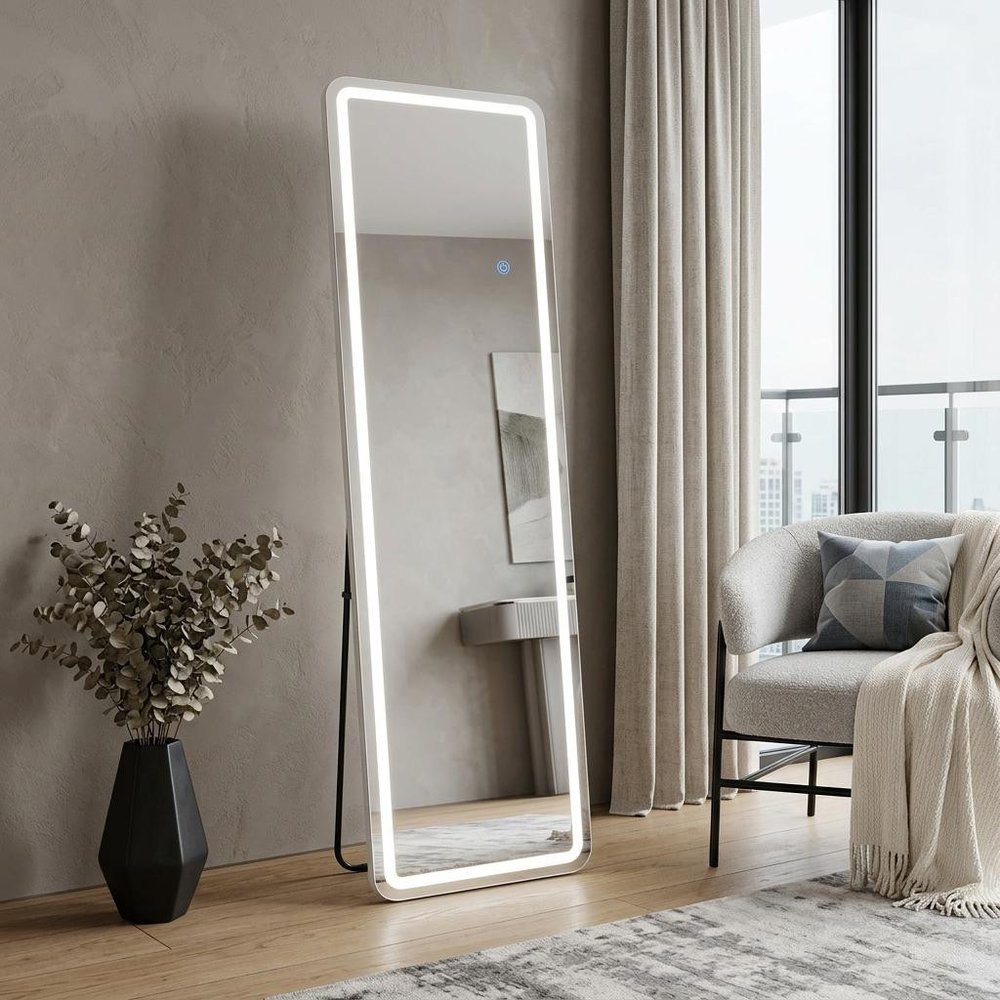 70" Silver Lighted Freestanding And Wall Mounted Framed Full Length Mirror — view 3
