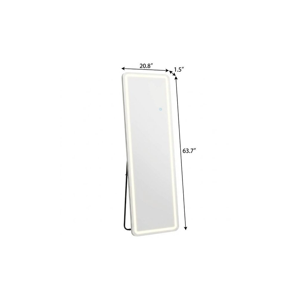 64" Silver Lighted Wall Mounted And Freestanding Framed Full Length Mirror — view 4