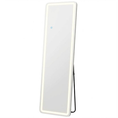 64" Silver Lighted Wall Mounted And Freestanding Framed Full Length Mirror
