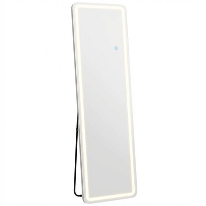 64" Silver Lighted Wall Mounted And Freestanding Framed Full Length Mirror