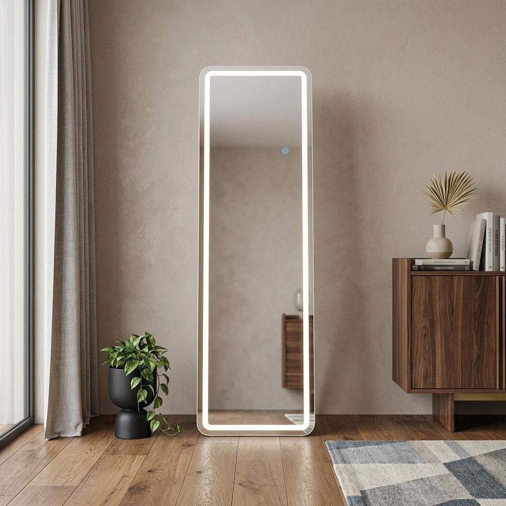 64" Silver Lighted Wall Mounted And Freestanding Framed Full Length Mirror — view 2