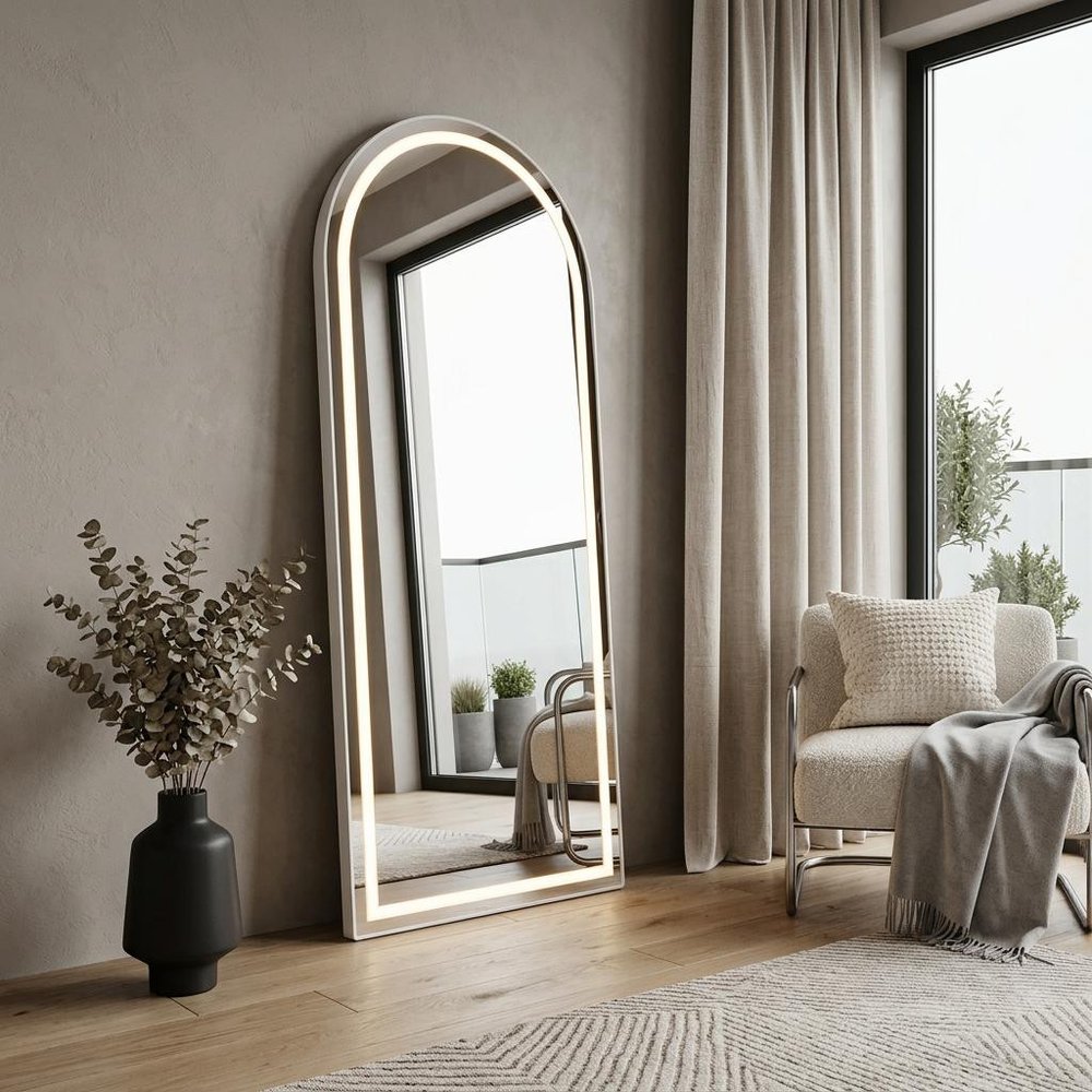 60" Arch Lighted Wall Mounted And Freestanding Frameless Full Length Mirror — view 4