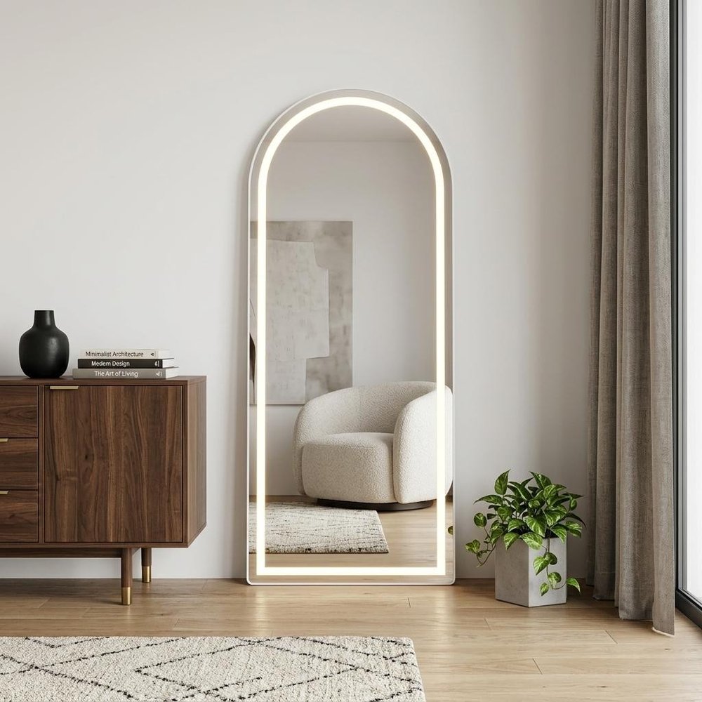 63" Silver Arch Lighted Freestanding And Wall Mounted Framed Full Length Mirror — view 4