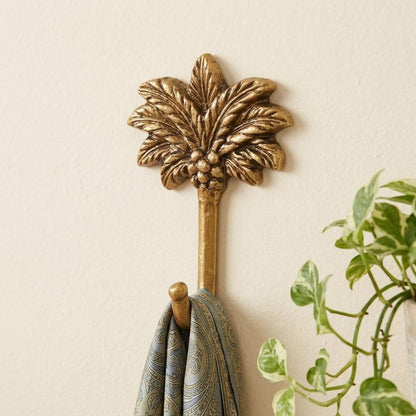 4" Antiqued Gold Cast Iron Palm Tree Wall Hook HomeRoots